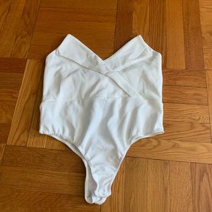 White strapless body suit